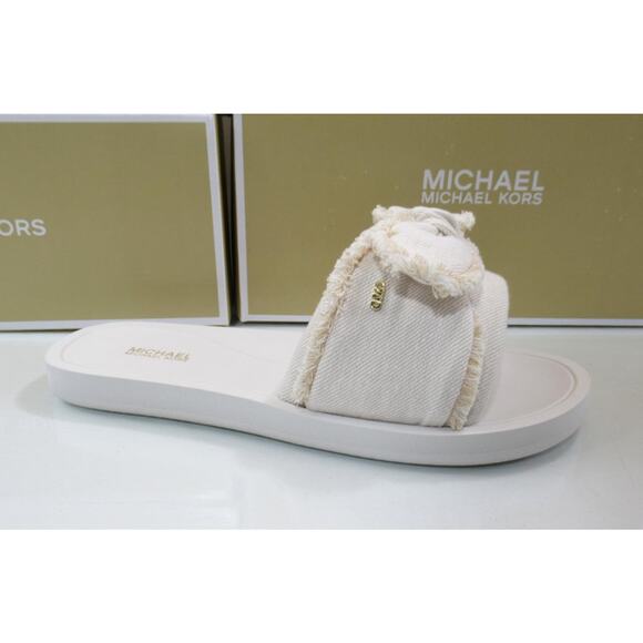 Michael Kors Shoes - Michael Kors Betsy Distressed Bow Slide Slippers Sandals Optic White Size 8